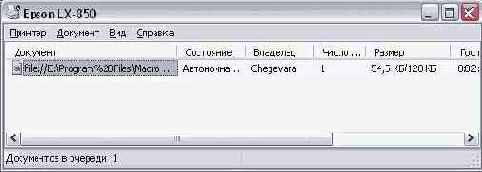 Рабочее окно диспетчера печати
